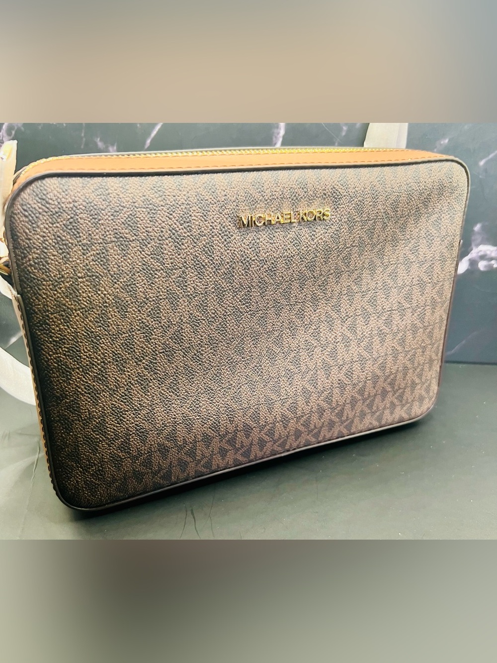 Michael Kors Brown Signature Jet Set Large Printed Logo Crossbody Bag NWT